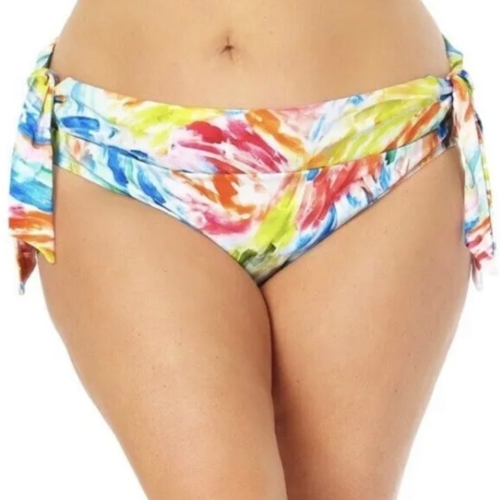 Time and Tru Mystic Mint Watercolor Swimsuit Bikini Bottom 1X 16-18